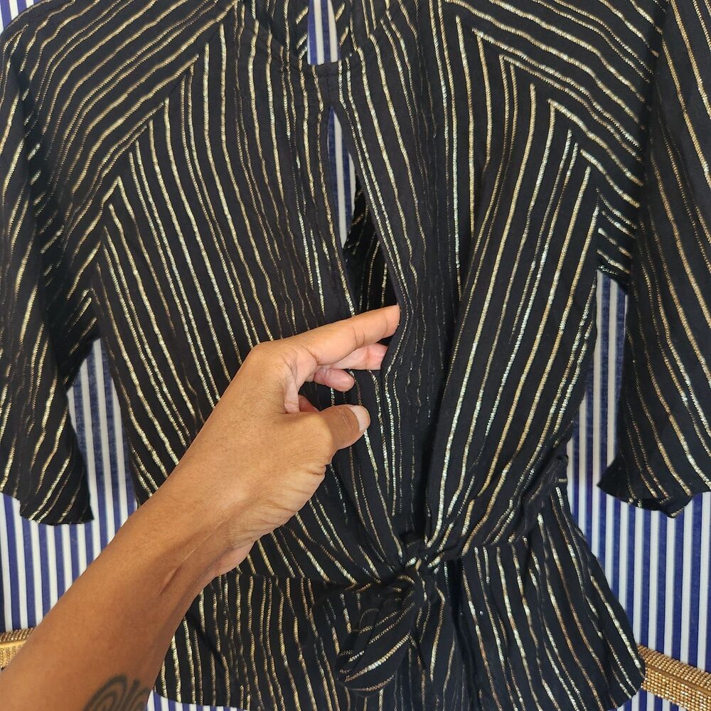 Express Gold Striped ¾ Sleeve Top Size XS - Picture 7 of 10
